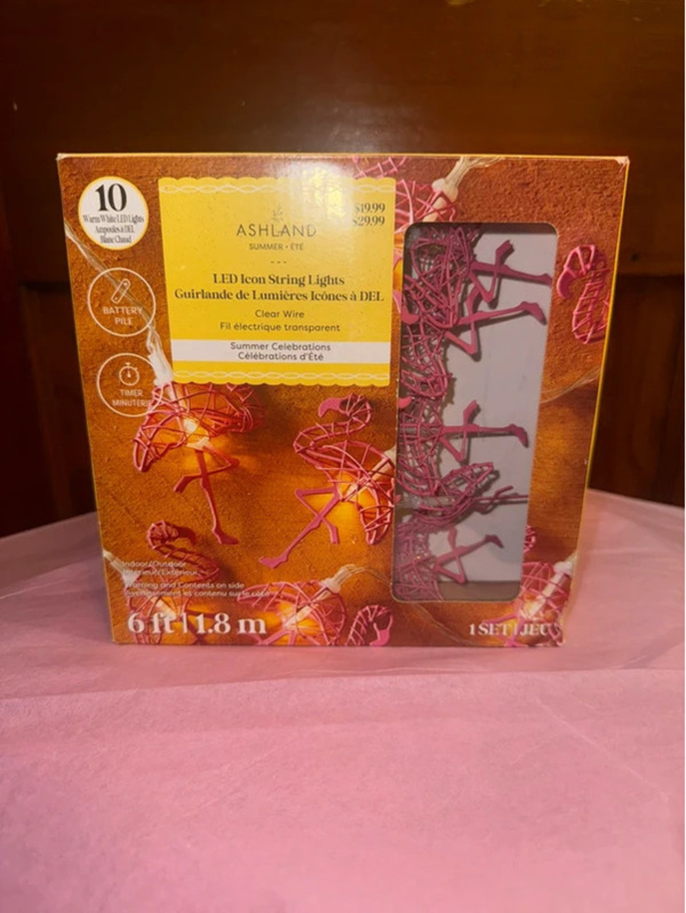 Ashland Flamingo LED String Lights 10 Count Battery Operated NIB